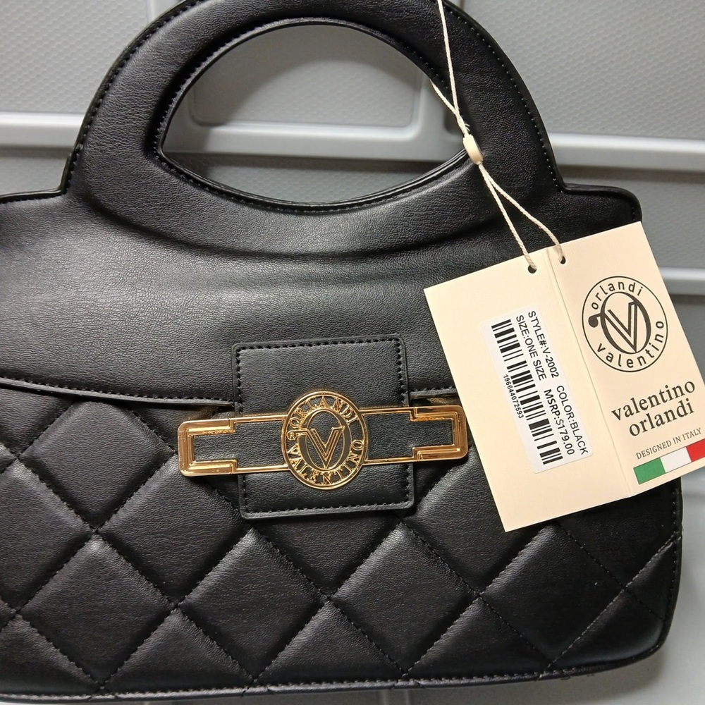 Valentino Orlandi Black and Gold Quilted Satchel